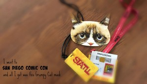 comic con nerdist credentials grumpy cat mask