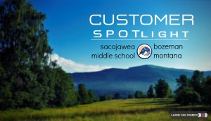 mountain scene with field in front in Montana with text about sacajawea middle school