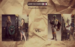 cosplayers dressed as legertha and boba fett