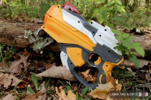 yellow hornet laser tag gun in the woods